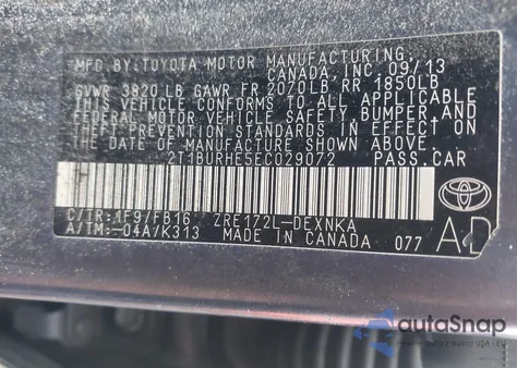 2014 Toyota Corolla Le from USA, damaged, VIN 2T1BURHE5EC029072